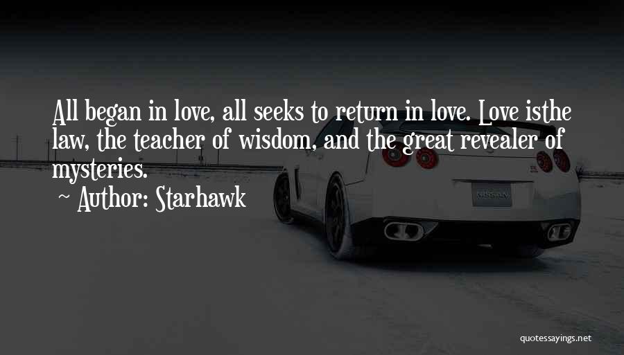 Starhawk Quotes: All Began In Love, All Seeks To Return In Love. Love Isthe Law, The Teacher Of Wisdom, And The Great
