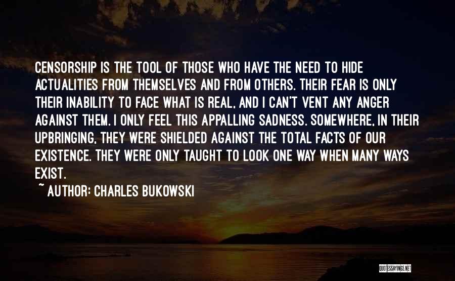 Charles Bukowski Quotes: Censorship Is The Tool Of Those Who Have The Need To Hide Actualities From Themselves And From Others. Their Fear