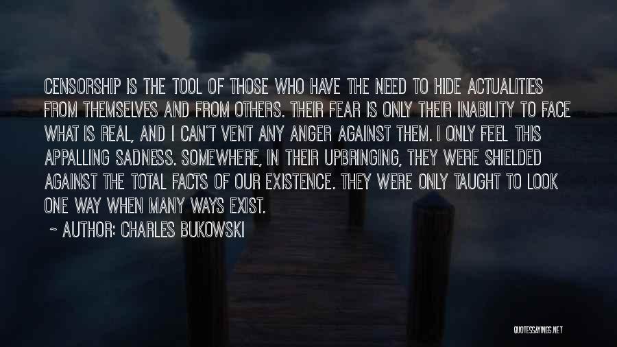 Charles Bukowski Quotes: Censorship Is The Tool Of Those Who Have The Need To Hide Actualities From Themselves And From Others. Their Fear