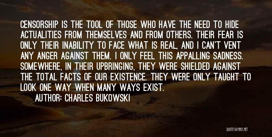 Charles Bukowski Quotes: Censorship Is The Tool Of Those Who Have The Need To Hide Actualities From Themselves And From Others. Their Fear