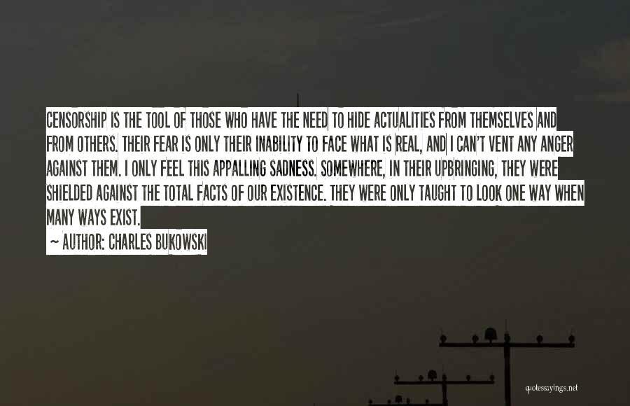 Charles Bukowski Quotes: Censorship Is The Tool Of Those Who Have The Need To Hide Actualities From Themselves And From Others. Their Fear