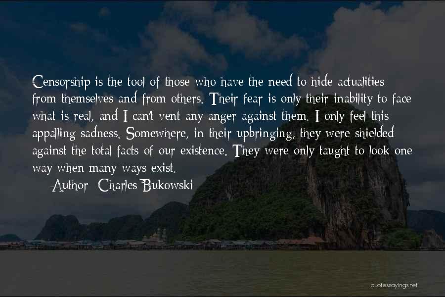 Charles Bukowski Quotes: Censorship Is The Tool Of Those Who Have The Need To Hide Actualities From Themselves And From Others. Their Fear