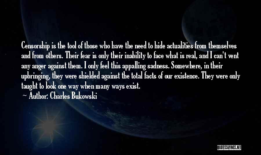 Charles Bukowski Quotes: Censorship Is The Tool Of Those Who Have The Need To Hide Actualities From Themselves And From Others. Their Fear