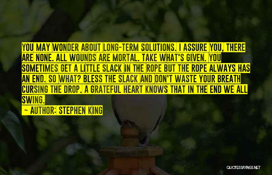 Stephen King Quotes: You May Wonder About Long-term Solutions. I Assure You, There Are None. All Wounds Are Mortal. Take What's Given. You