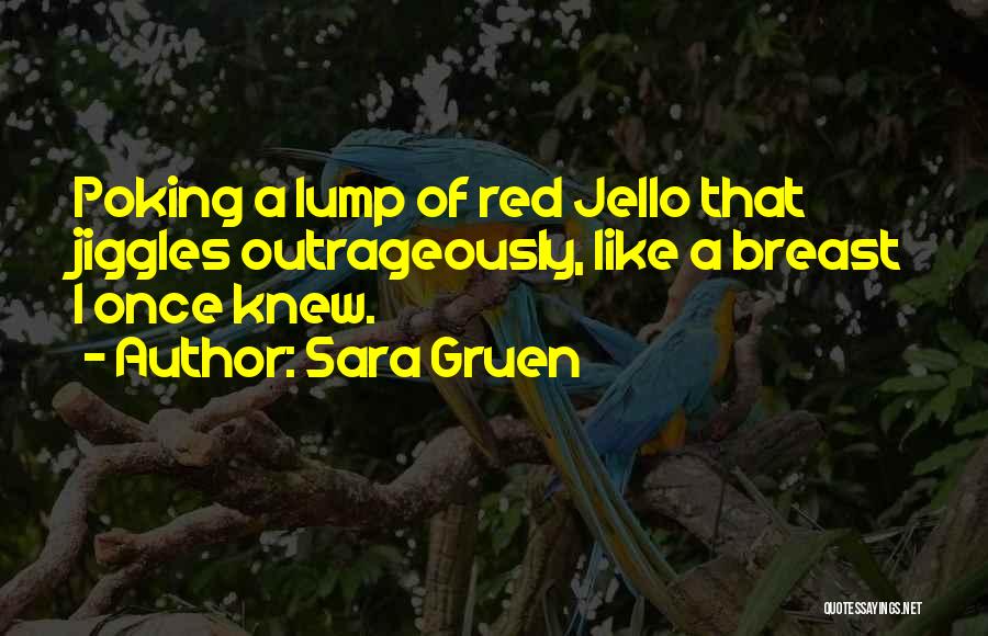 Sara Gruen Quotes: Poking A Lump Of Red Jello That Jiggles Outrageously, Like A Breast I Once Knew.