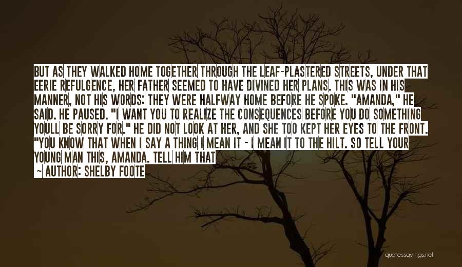 Shelby Foote Quotes: But As They Walked Home Together Through The Leaf-plastered Streets, Under That Eerie Refulgence, Her Father Seemed To Have Divined