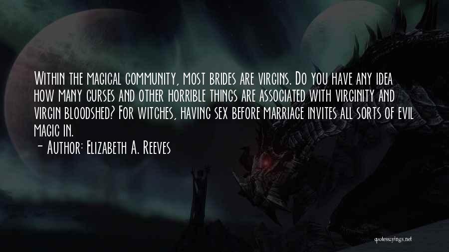 Elizabeth A. Reeves Quotes: Within The Magical Community, Most Brides Are Virgins. Do You Have Any Idea How Many Curses And Other Horrible Things