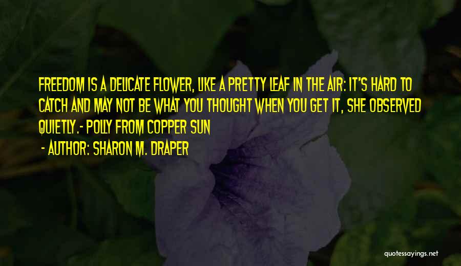 Sharon M. Draper Quotes: Freedom Is A Delicate Flower, Like A Pretty Leaf In The Air: It's Hard To Catch And May Not Be