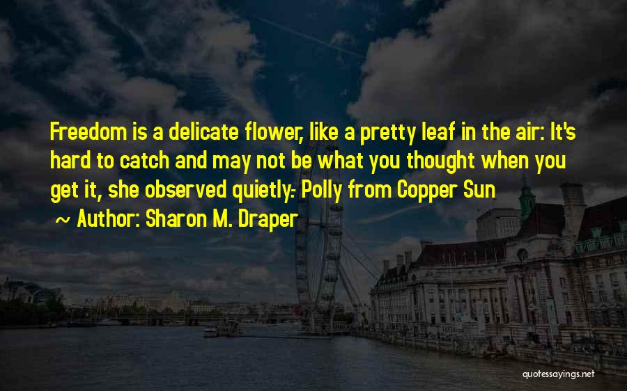 Sharon M. Draper Quotes: Freedom Is A Delicate Flower, Like A Pretty Leaf In The Air: It's Hard To Catch And May Not Be