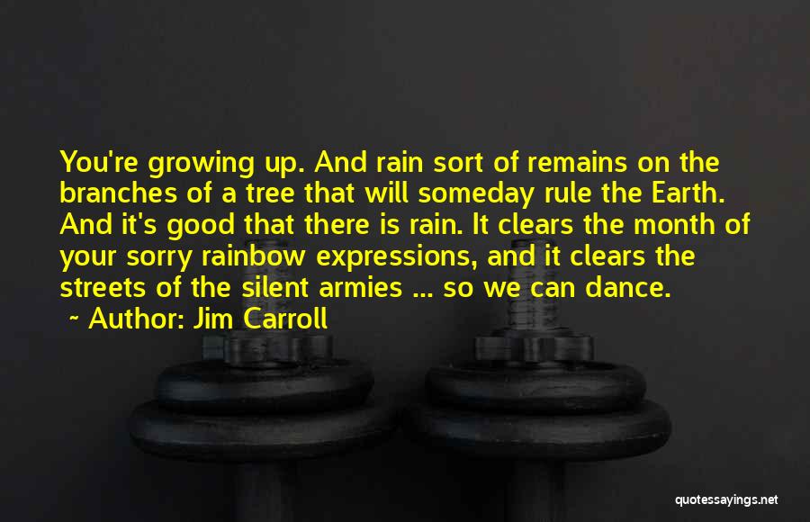 Jim Carroll Quotes: You're Growing Up. And Rain Sort Of Remains On The Branches Of A Tree That Will Someday Rule The Earth.