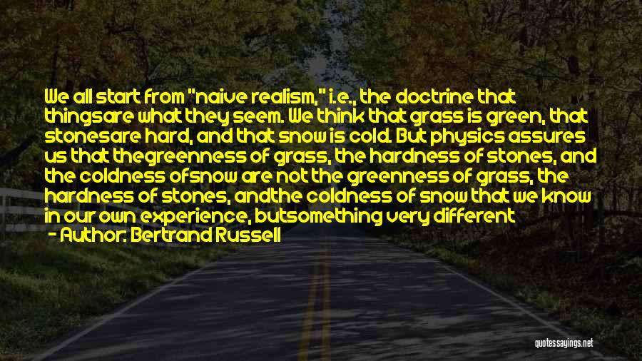 Bertrand Russell Quotes: We All Start From Naive Realism, I.e., The Doctrine That Thingsare What They Seem. We Think That Grass Is Green,