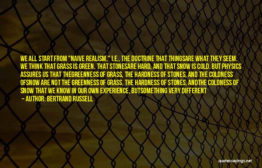 Bertrand Russell Quotes: We All Start From Naive Realism, I.e., The Doctrine That Thingsare What They Seem. We Think That Grass Is Green,