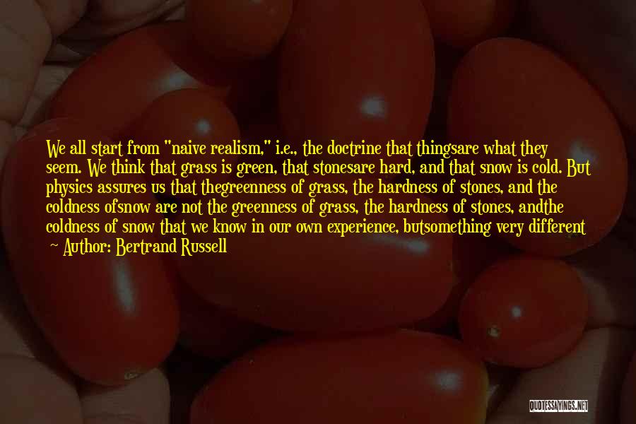 Bertrand Russell Quotes: We All Start From Naive Realism, I.e., The Doctrine That Thingsare What They Seem. We Think That Grass Is Green,