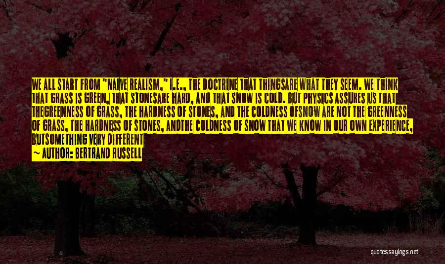 Bertrand Russell Quotes: We All Start From Naive Realism, I.e., The Doctrine That Thingsare What They Seem. We Think That Grass Is Green,