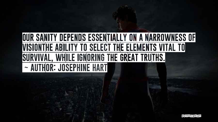 Josephine Hart Quotes: Our Sanity Depends Essentially On A Narrowness Of Visionthe Ability To Select The Elements Vital To Survival, While Ignoring The