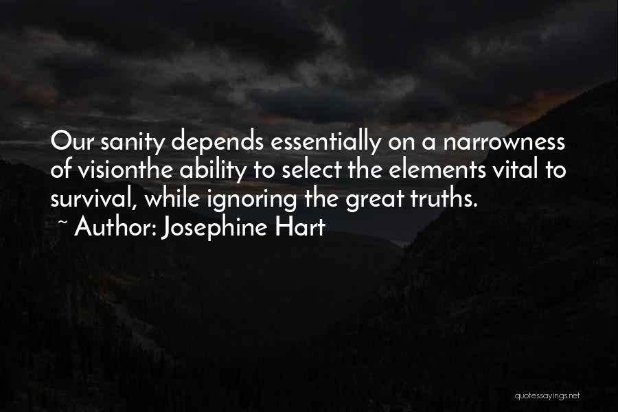 Josephine Hart Quotes: Our Sanity Depends Essentially On A Narrowness Of Visionthe Ability To Select The Elements Vital To Survival, While Ignoring The