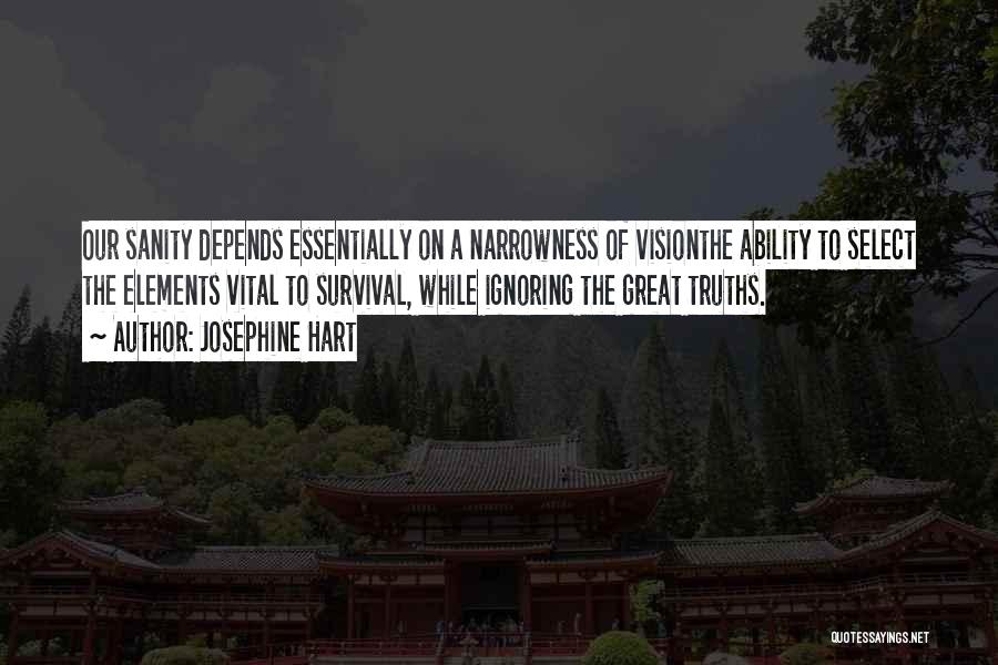 Josephine Hart Quotes: Our Sanity Depends Essentially On A Narrowness Of Visionthe Ability To Select The Elements Vital To Survival, While Ignoring The