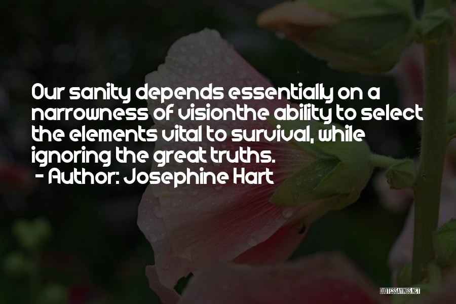 Josephine Hart Quotes: Our Sanity Depends Essentially On A Narrowness Of Visionthe Ability To Select The Elements Vital To Survival, While Ignoring The