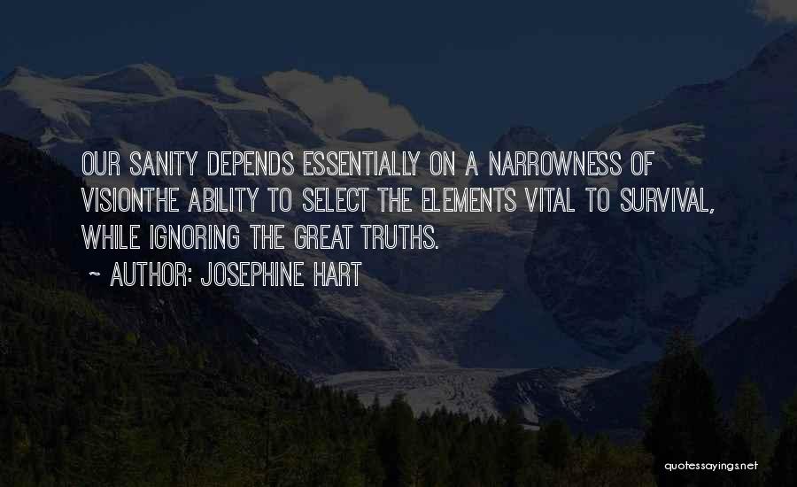 Josephine Hart Quotes: Our Sanity Depends Essentially On A Narrowness Of Visionthe Ability To Select The Elements Vital To Survival, While Ignoring The