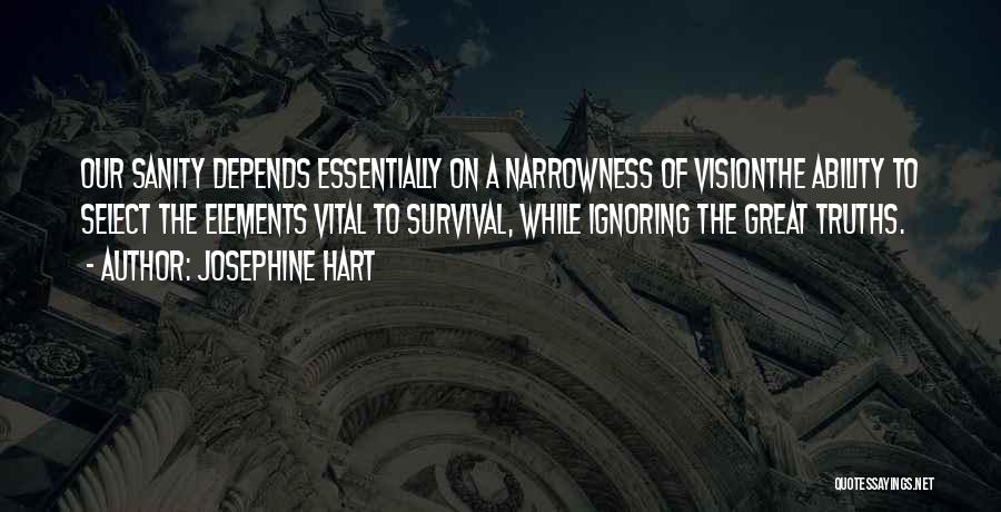 Josephine Hart Quotes: Our Sanity Depends Essentially On A Narrowness Of Visionthe Ability To Select The Elements Vital To Survival, While Ignoring The