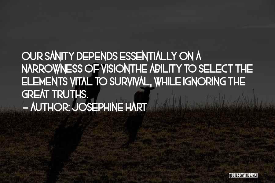 Josephine Hart Quotes: Our Sanity Depends Essentially On A Narrowness Of Visionthe Ability To Select The Elements Vital To Survival, While Ignoring The