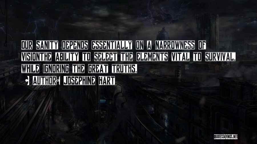 Josephine Hart Quotes: Our Sanity Depends Essentially On A Narrowness Of Visionthe Ability To Select The Elements Vital To Survival, While Ignoring The