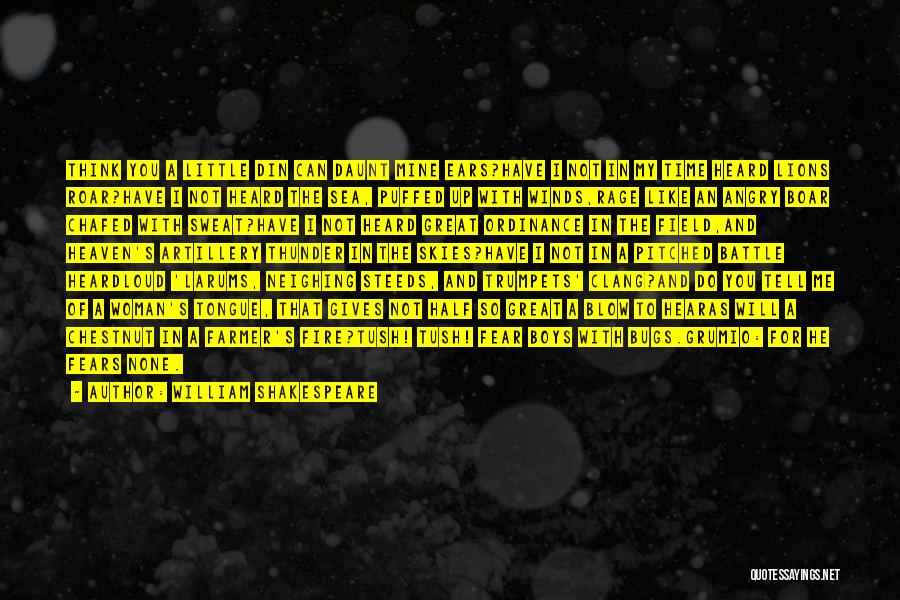 William Shakespeare Quotes: Think You A Little Din Can Daunt Mine Ears?have I Not In My Time Heard Lions Roar?have I Not Heard