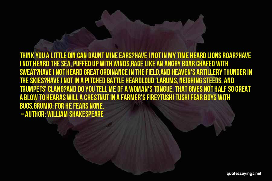 William Shakespeare Quotes: Think You A Little Din Can Daunt Mine Ears?have I Not In My Time Heard Lions Roar?have I Not Heard