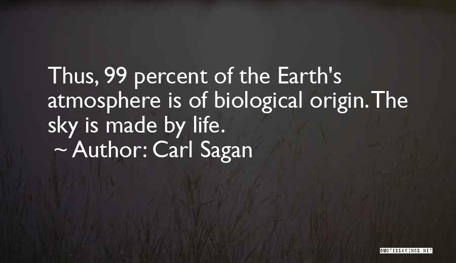 Carl Sagan Quotes: Thus, 99 Percent Of The Earth's Atmosphere Is Of Biological Origin. The Sky Is Made By Life.