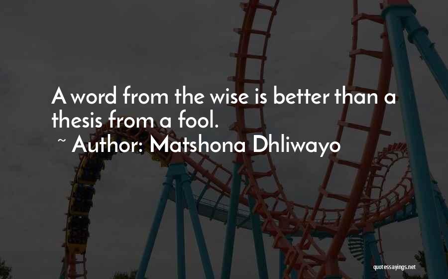 Matshona Dhliwayo Quotes: A Word From The Wise Is Better Than A Thesis From A Fool.