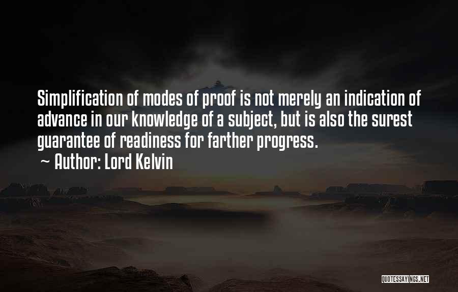 Lord Kelvin Quotes: Simplification Of Modes Of Proof Is Not Merely An Indication Of Advance In Our Knowledge Of A Subject, But Is