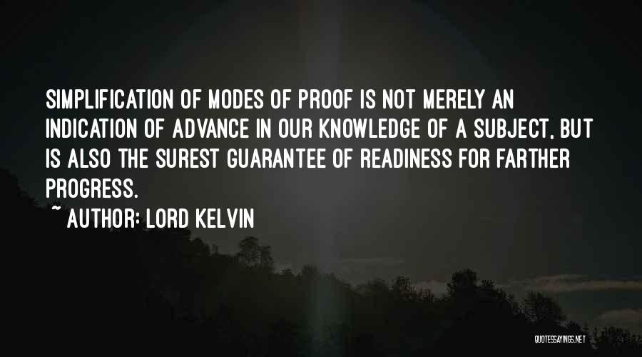 Lord Kelvin Quotes: Simplification Of Modes Of Proof Is Not Merely An Indication Of Advance In Our Knowledge Of A Subject, But Is