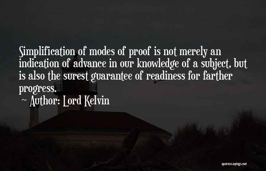 Lord Kelvin Quotes: Simplification Of Modes Of Proof Is Not Merely An Indication Of Advance In Our Knowledge Of A Subject, But Is