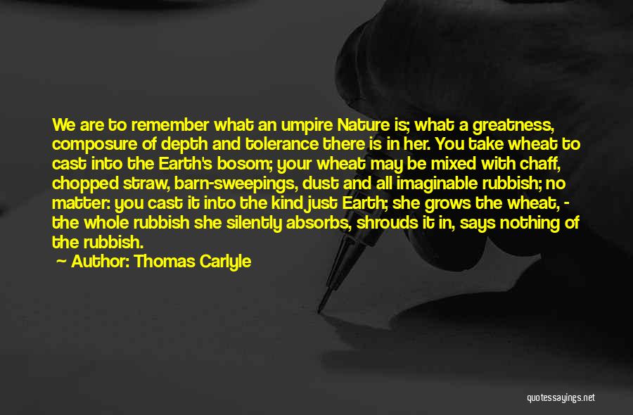 Thomas Carlyle Quotes: We Are To Remember What An Umpire Nature Is; What A Greatness, Composure Of Depth And Tolerance There Is In