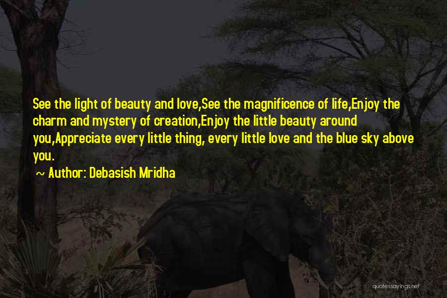 Debasish Mridha Quotes: See The Light Of Beauty And Love,see The Magnificence Of Life,enjoy The Charm And Mystery Of Creation,enjoy The Little Beauty
