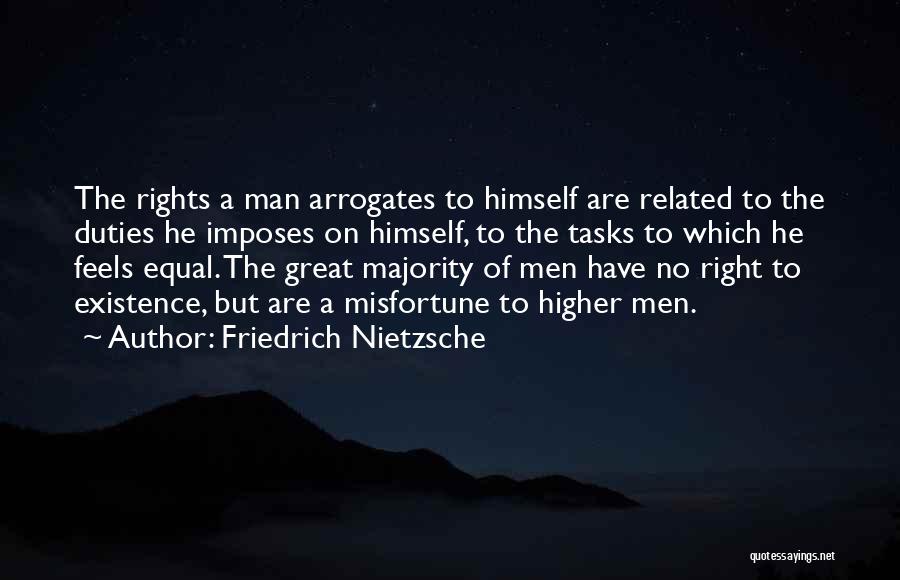 Friedrich Nietzsche Quotes: The Rights A Man Arrogates To Himself Are Related To The Duties He Imposes On Himself, To The Tasks To