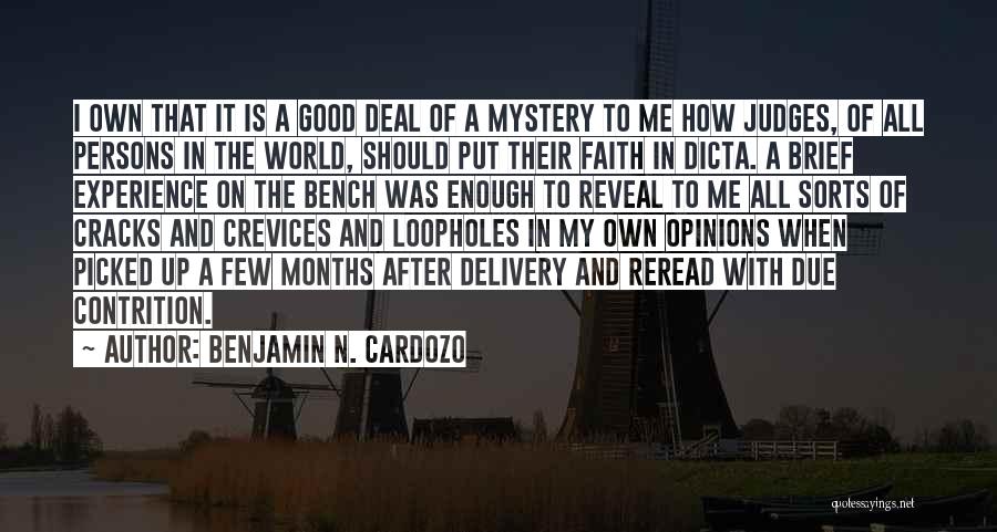 Benjamin N. Cardozo Quotes: I Own That It Is A Good Deal Of A Mystery To Me How Judges, Of All Persons In The