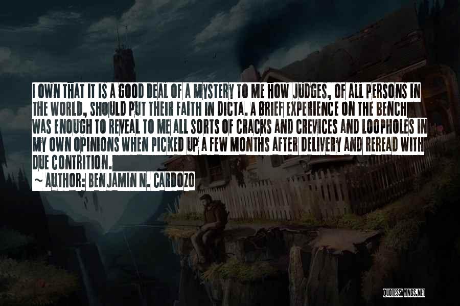 Benjamin N. Cardozo Quotes: I Own That It Is A Good Deal Of A Mystery To Me How Judges, Of All Persons In The