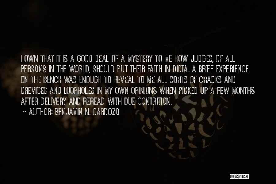 Benjamin N. Cardozo Quotes: I Own That It Is A Good Deal Of A Mystery To Me How Judges, Of All Persons In The