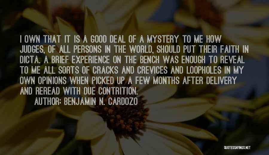 Benjamin N. Cardozo Quotes: I Own That It Is A Good Deal Of A Mystery To Me How Judges, Of All Persons In The