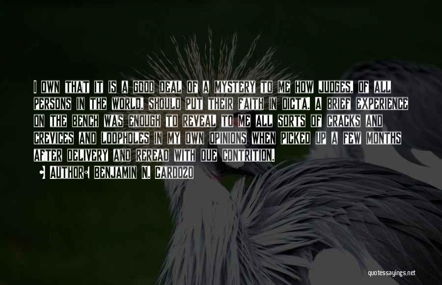Benjamin N. Cardozo Quotes: I Own That It Is A Good Deal Of A Mystery To Me How Judges, Of All Persons In The