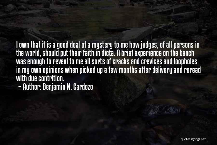 Benjamin N. Cardozo Quotes: I Own That It Is A Good Deal Of A Mystery To Me How Judges, Of All Persons In The