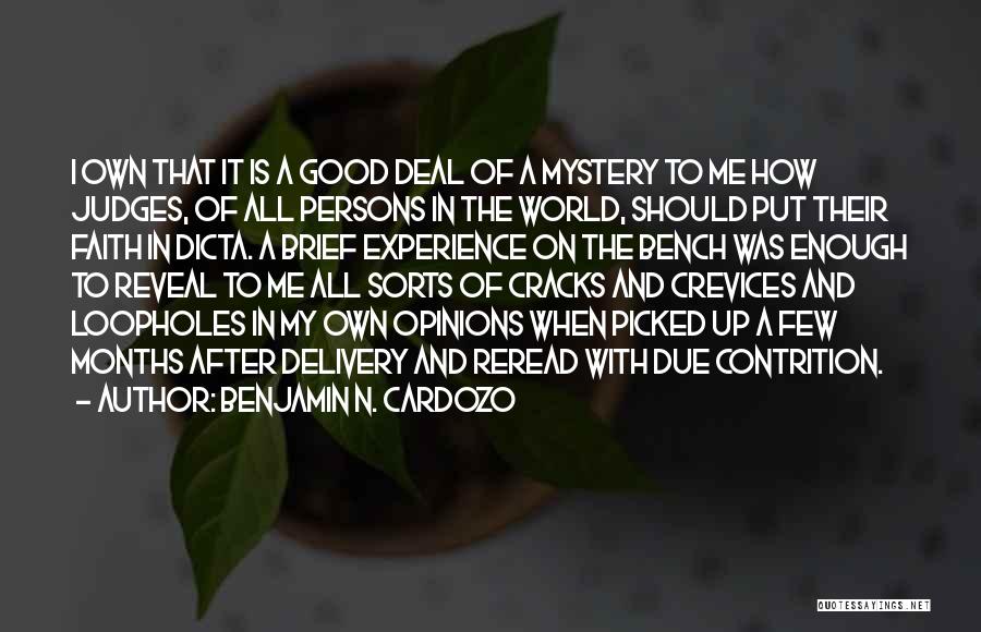 Benjamin N. Cardozo Quotes: I Own That It Is A Good Deal Of A Mystery To Me How Judges, Of All Persons In The