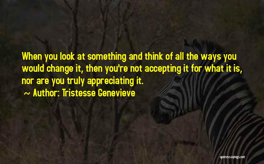 Tristesse Genevieve Quotes: When You Look At Something And Think Of All The Ways You Would Change It, Then You're Not Accepting It