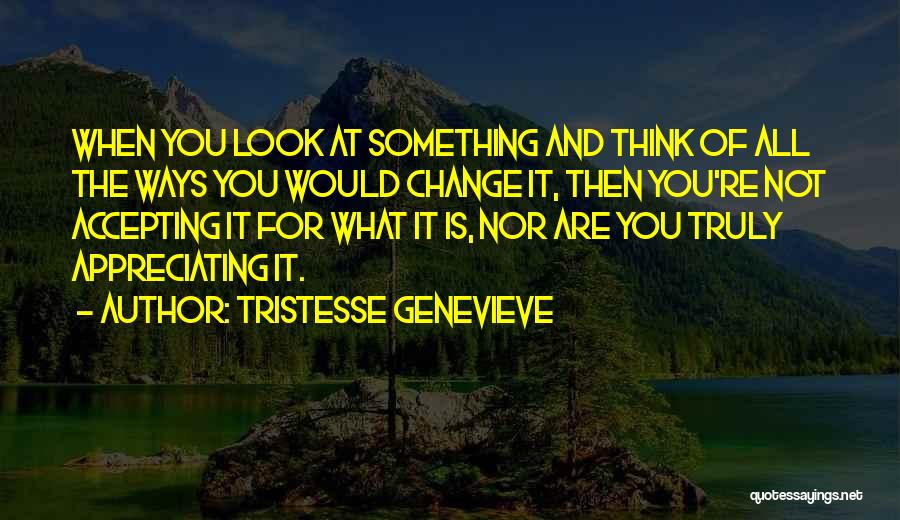 Tristesse Genevieve Quotes: When You Look At Something And Think Of All The Ways You Would Change It, Then You're Not Accepting It