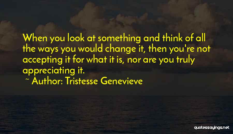 Tristesse Genevieve Quotes: When You Look At Something And Think Of All The Ways You Would Change It, Then You're Not Accepting It