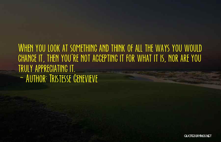 Tristesse Genevieve Quotes: When You Look At Something And Think Of All The Ways You Would Change It, Then You're Not Accepting It