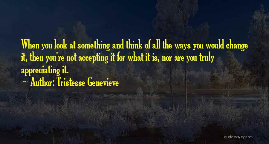 Tristesse Genevieve Quotes: When You Look At Something And Think Of All The Ways You Would Change It, Then You're Not Accepting It