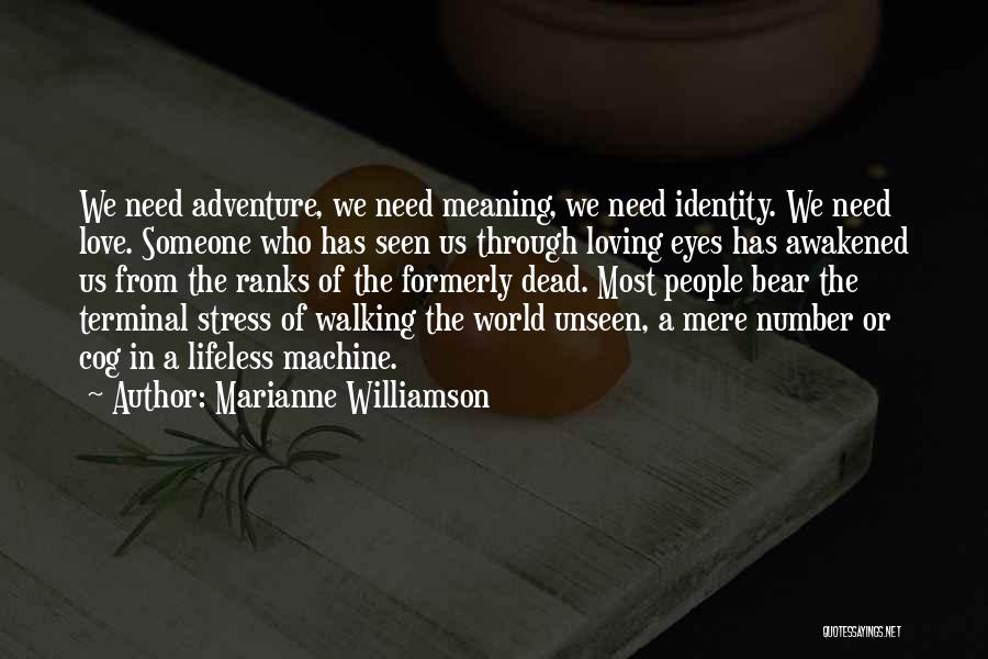 Marianne Williamson Quotes: We Need Adventure, We Need Meaning, We Need Identity. We Need Love. Someone Who Has Seen Us Through Loving Eyes