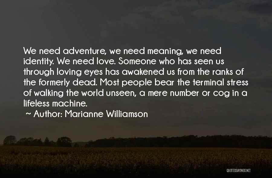 Marianne Williamson Quotes: We Need Adventure, We Need Meaning, We Need Identity. We Need Love. Someone Who Has Seen Us Through Loving Eyes